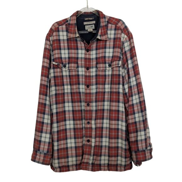 LL Bean Shacket Mens Size Medium Blue Cotton Plaid Fleece Lined Traditional Fit - Picture 1 of 13